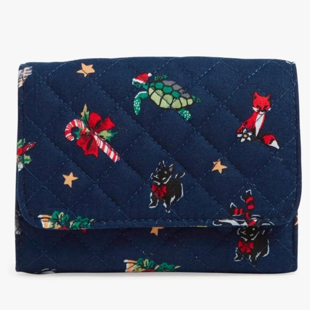 Vera Bradley Cotton Riley Compact Wallet In Snow Globes Motif